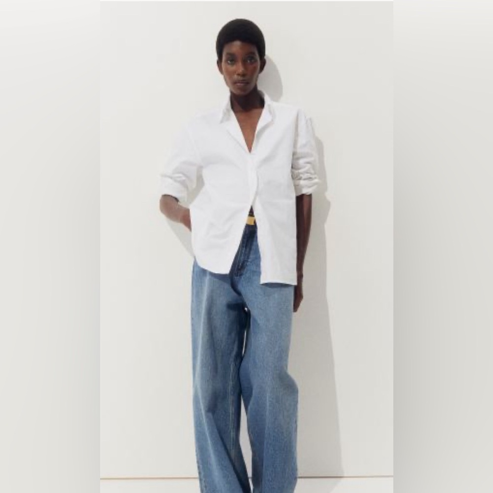 H&M slightly oversized white oxford button down shirt